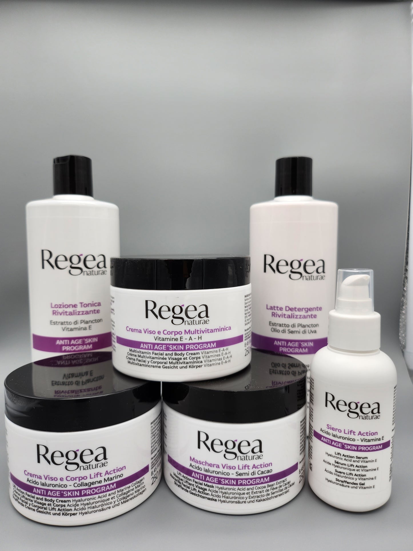 Crema Viso e Corpo MULTIVITAMINICA 250ml regea, per prevenire la perdita di elasticità giorno/notte.